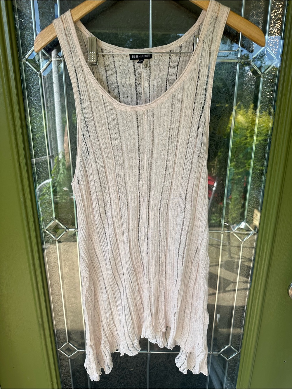 Eileen fisher xl baby pink ribbed sheer shark bite linen silk blend relaxed tank